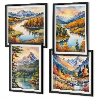Set van posters met lijst Berglandschappen met een rivier