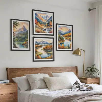 Set van posters met lijst Berglandschappen met een rivier