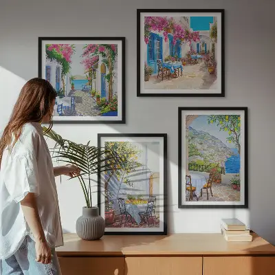 Sfeervolle straatjes met planten meerluik in lijst