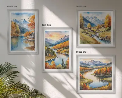 Herfstberg rivierhuisje meerluik in lijst