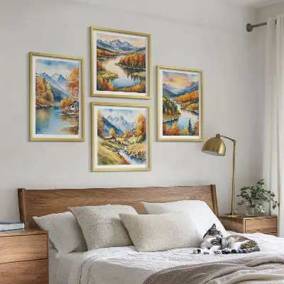 Herfstberg rivierhuisje meerluik in lijst
