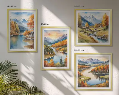 Herfstberg rivierhuisje meerluik in lijst