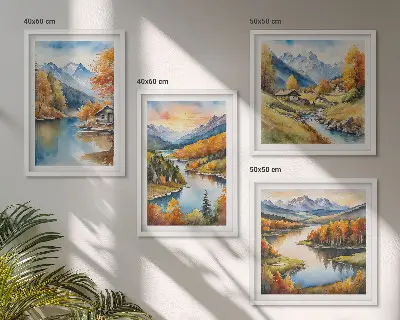 Herfstberg rivierhuisje meerluik in lijst