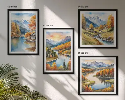 Herfstberg rivierhuisje meerluik in lijst