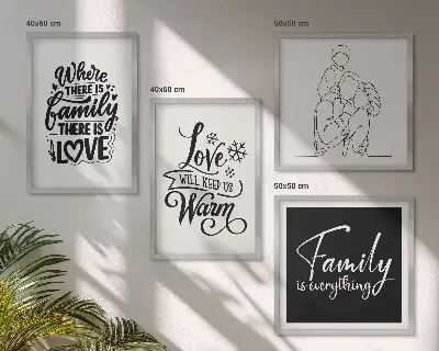 Posterset met lijst familie, liefde, warmte en thuis