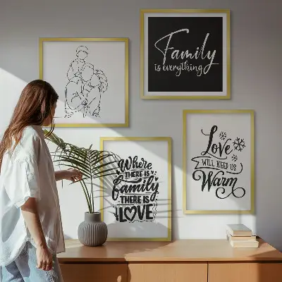 Posterset met lijst familie, liefde, warmte en thuis