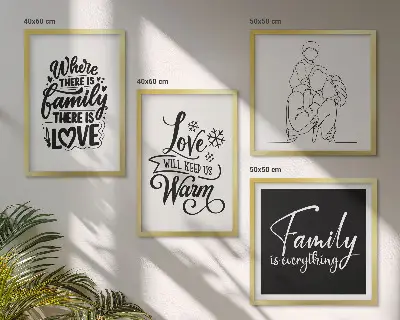 Posterset met lijst familie, liefde, warmte en thuis