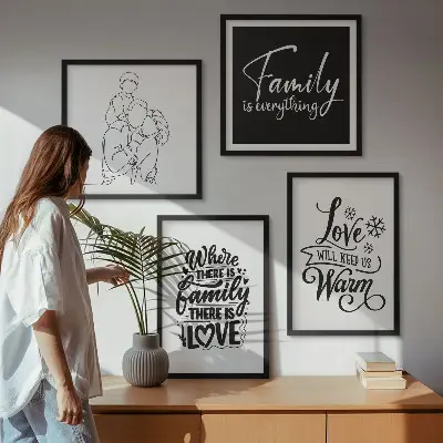 Posterset met lijst familie, liefde, warmte en thuis