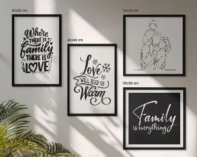 Posterset met lijst familie, liefde, warmte en thuis