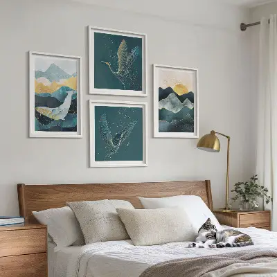 Abstracte kraanbergen meerluik in lijst