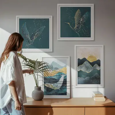 Abstracte kraanbergen meerluik in lijst