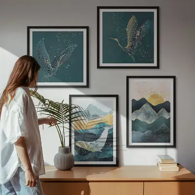 Abstracte kraanbergen meerluik in lijst
