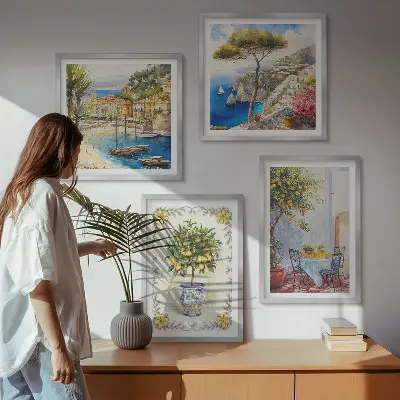 Set van posters met lijst Uitzicht op een zee van citroenbomen