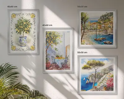 Set van posters met lijst Uitzicht op een zee van citroenbomen