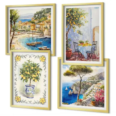 Set van posters met lijst Uitzicht op een zee van citroenbomen