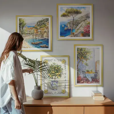 Set van posters met lijst Uitzicht op een zee van citroenbomen