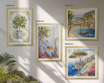 Set van posters met lijst Uitzicht op een zee van citroenbomen