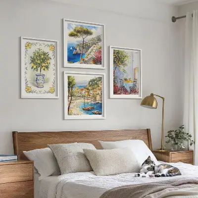 Set van posters met lijst Uitzicht op een zee van citroenbomen