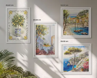 Set van posters met lijst Uitzicht op een zee van citroenbomen
