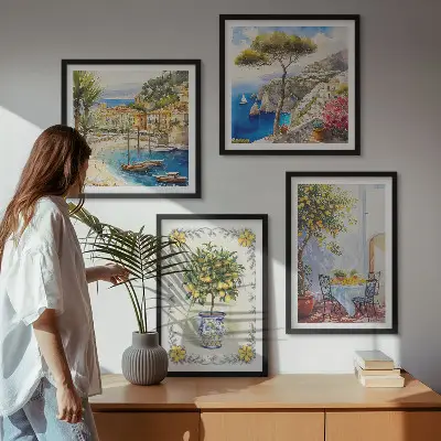 Set van posters met lijst Uitzicht op een zee van citroenbomen