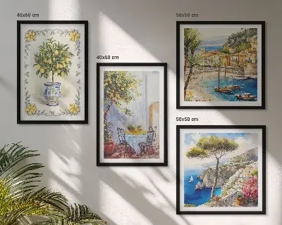 Set van posters met lijst Uitzicht op een zee van citroenbomen
