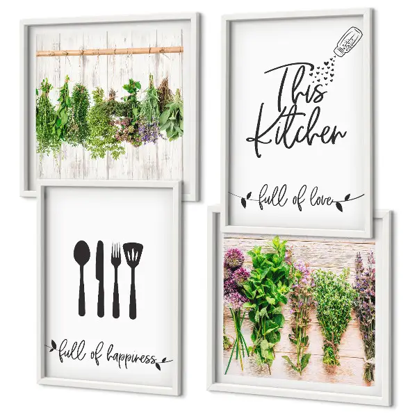 Set van posters met lijst keukenkruiden met planten inscripties