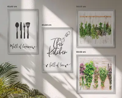 Set van posters met lijst keukenkruiden met planten inscripties