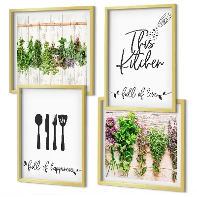 Set van posters met lijst keukenkruiden met planten inscripties
