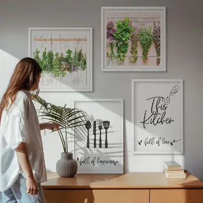 Set van posters met lijst keukenkruiden met planten inscripties