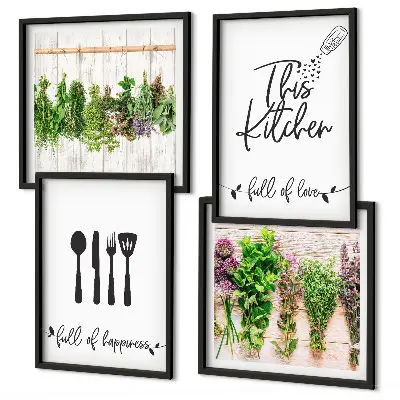 Set van posters met lijst keukenkruiden met planten inscripties