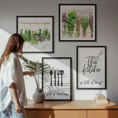 Set van posters met lijst keukenkruiden met planten inscripties