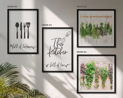 Set van posters met lijst keukenkruiden met planten inscripties