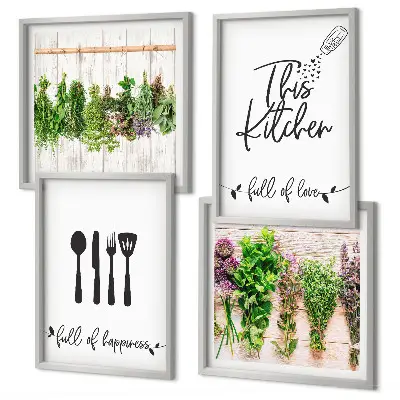 Set van posters met lijst keukenkruiden met planten inscripties