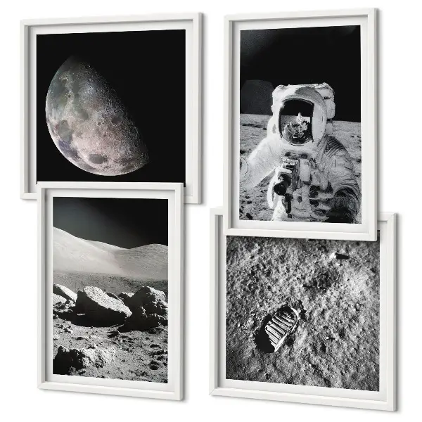 Maanvoetafdruk van astronaut set van posters met lijst