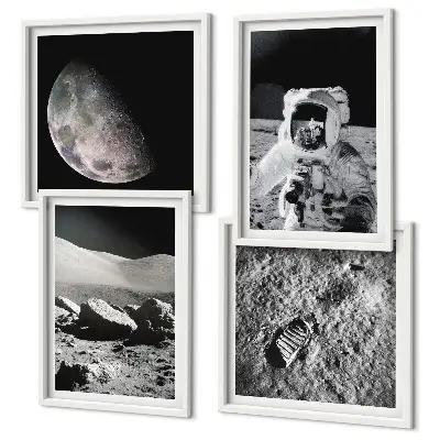 Set van posters met lijst Maanvoetafdruk van astronaut