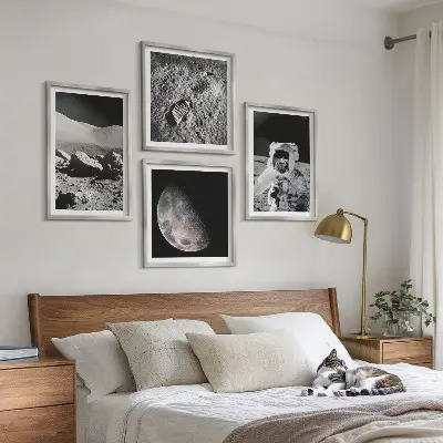 Maanvoetafdruk van astronaut set van posters met lijst