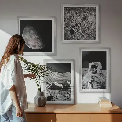 Maanvoetafdruk van astronaut set van posters met lijst