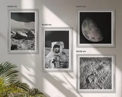 Maanvoetafdruk van astronaut set van posters met lijst