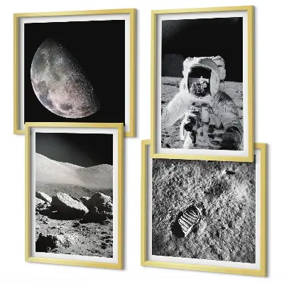 Maanvoetafdruk van astronaut set van posters met lijst