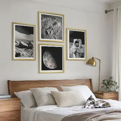 Maanvoetafdruk van astronaut set van posters met lijst