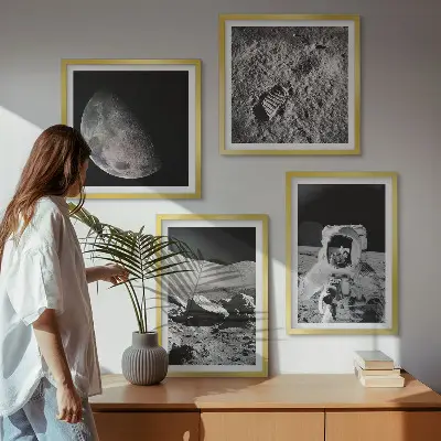 Maanvoetafdruk van astronaut set van posters met lijst