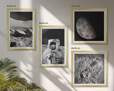 Maanvoetafdruk van astronaut set van posters met lijst
