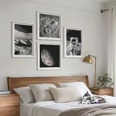 Maanvoetafdruk van astronaut set van posters met lijst