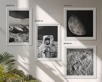 Maanvoetafdruk van astronaut set van posters met lijst
