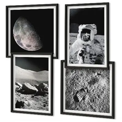 Maanvoetafdruk van astronaut set van posters met lijst
