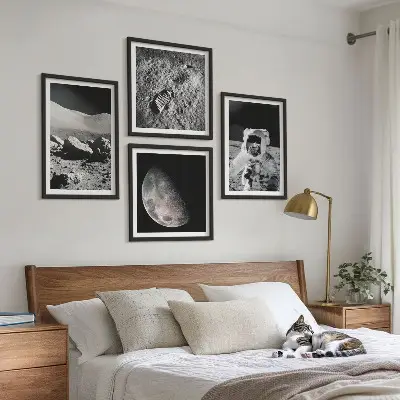 Maanvoetafdruk van astronaut set van posters met lijst
