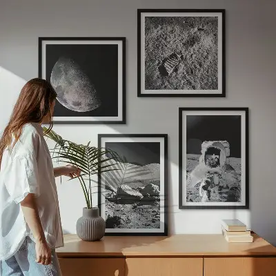Maanvoetafdruk van astronaut set van posters met lijst