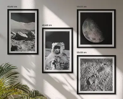 Maanvoetafdruk van astronaut set van posters met lijst