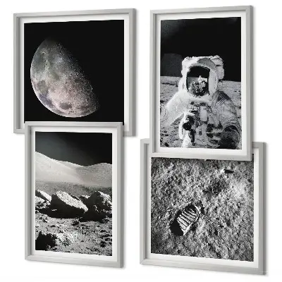 Maanvoetafdruk van astronaut set van posters met lijst