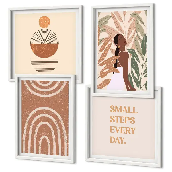 Set van posters met lijst met stijlvolle plantpatronen en geometrische vormen